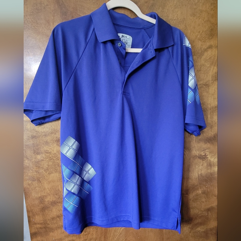 PGA Tour Blue Performance Polo with Geometric Design